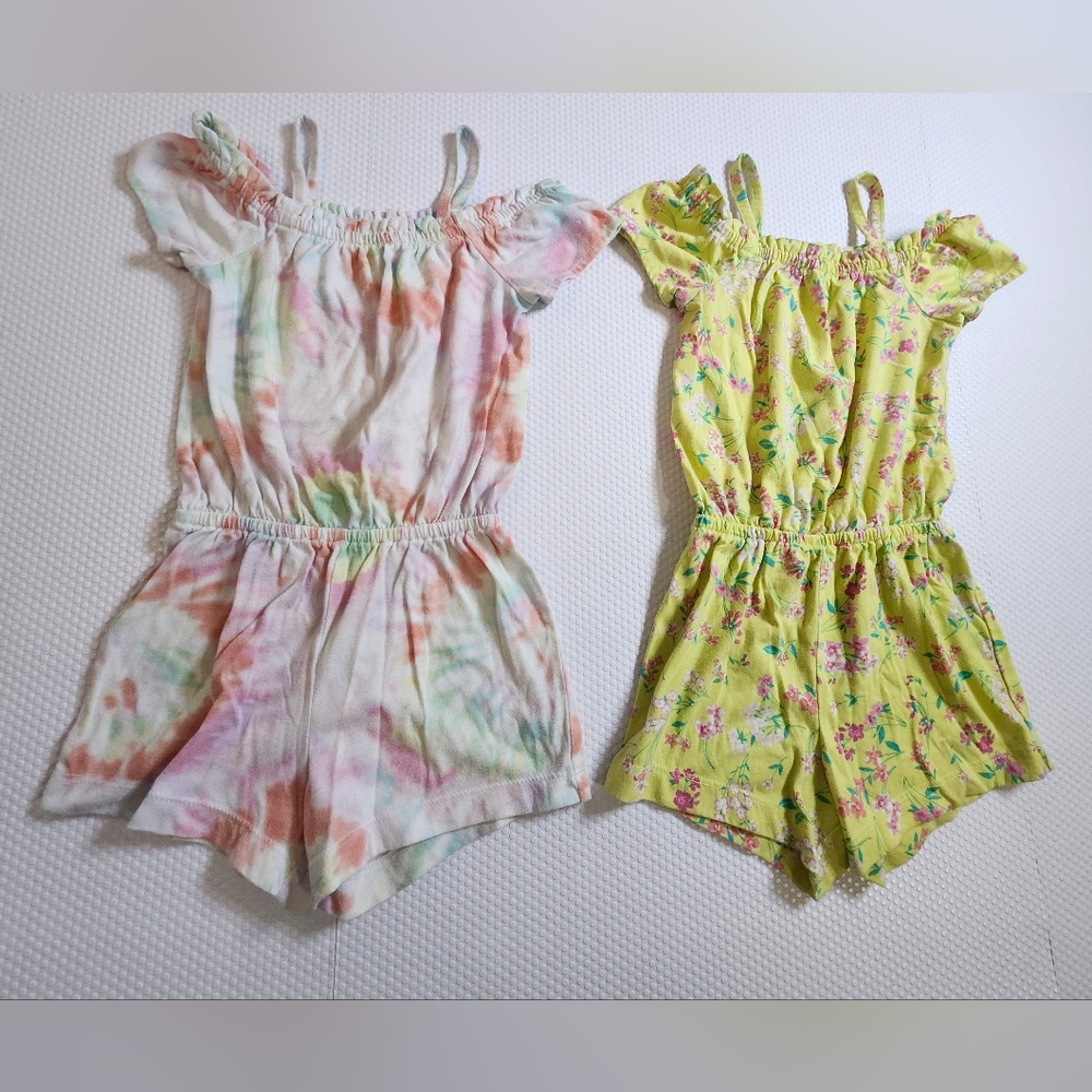 The Children's Place Yellow Floral & Pastel Tie-Dye Girls' Rompers (Pair)
